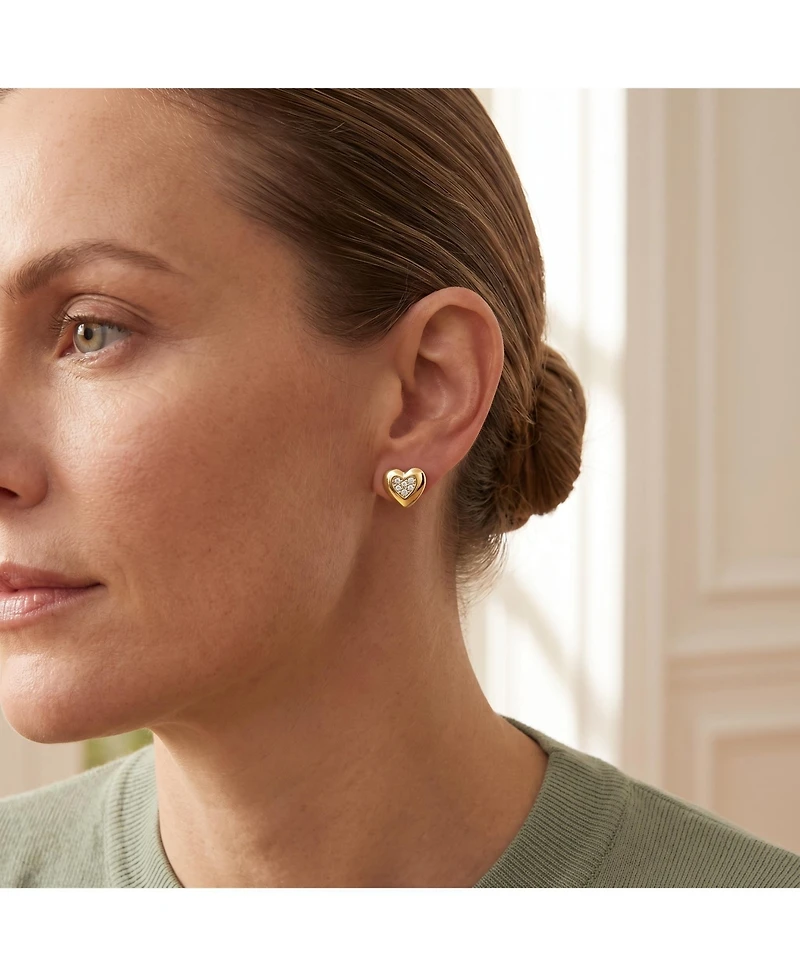 Lovely Heart Stud Earrings with Clear Cubic Zirconia