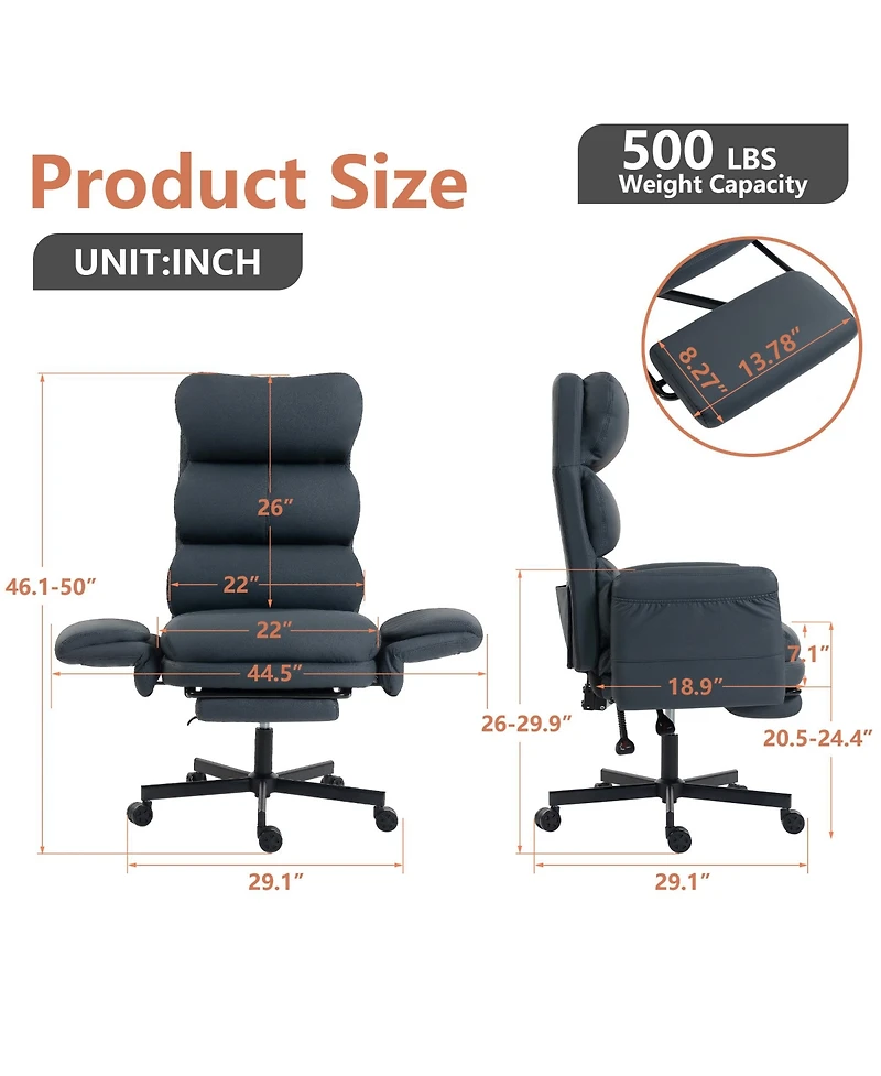 Dyhome Pu Leather Cross-legged Office Chair with Flip-up Arms and Adjustable Headrest