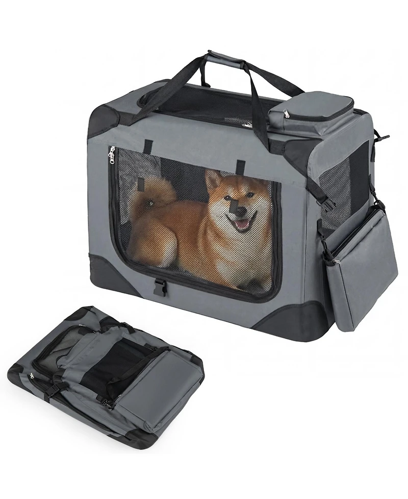Ruie Collapsible Soft Sided Dog Crate 28 in 3 Door Folding Travel Pet Kennel