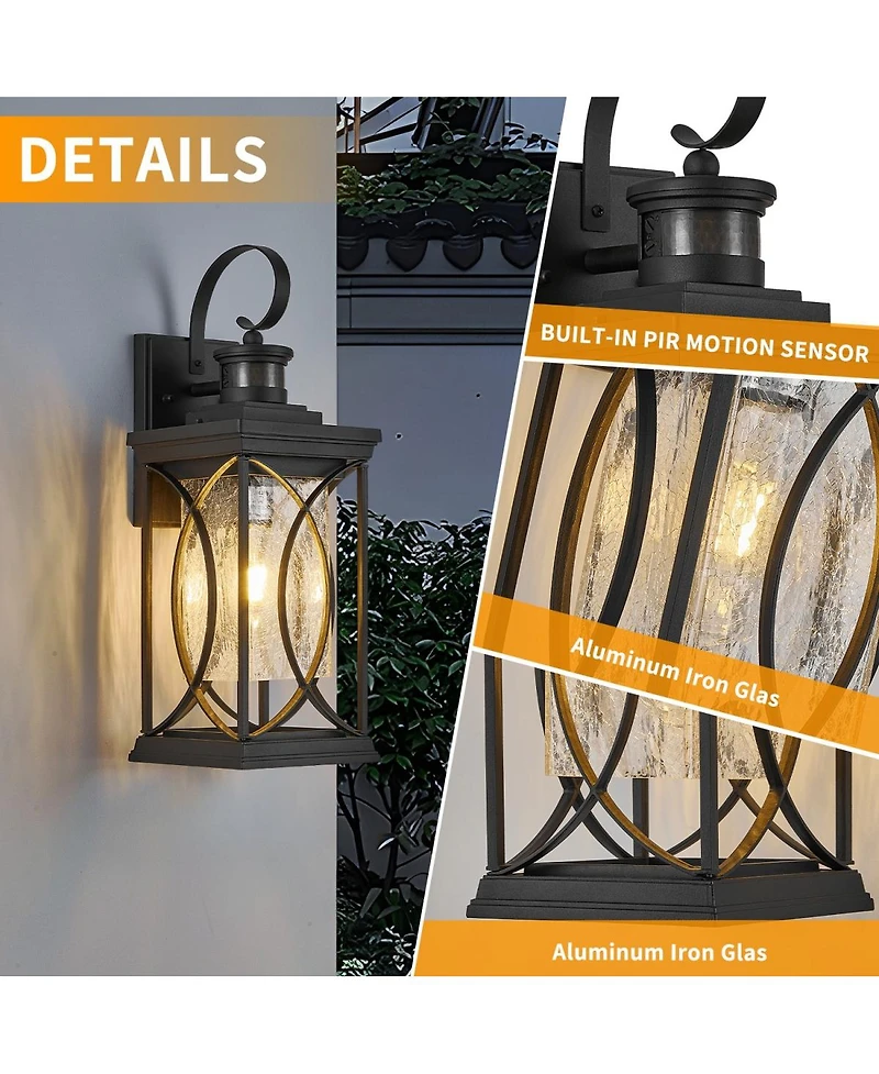 Asagikoiai 18" Dusk to Dawn Outdoor Wall Lantern, 3-Mode Motion Sensor Exterior Fixture