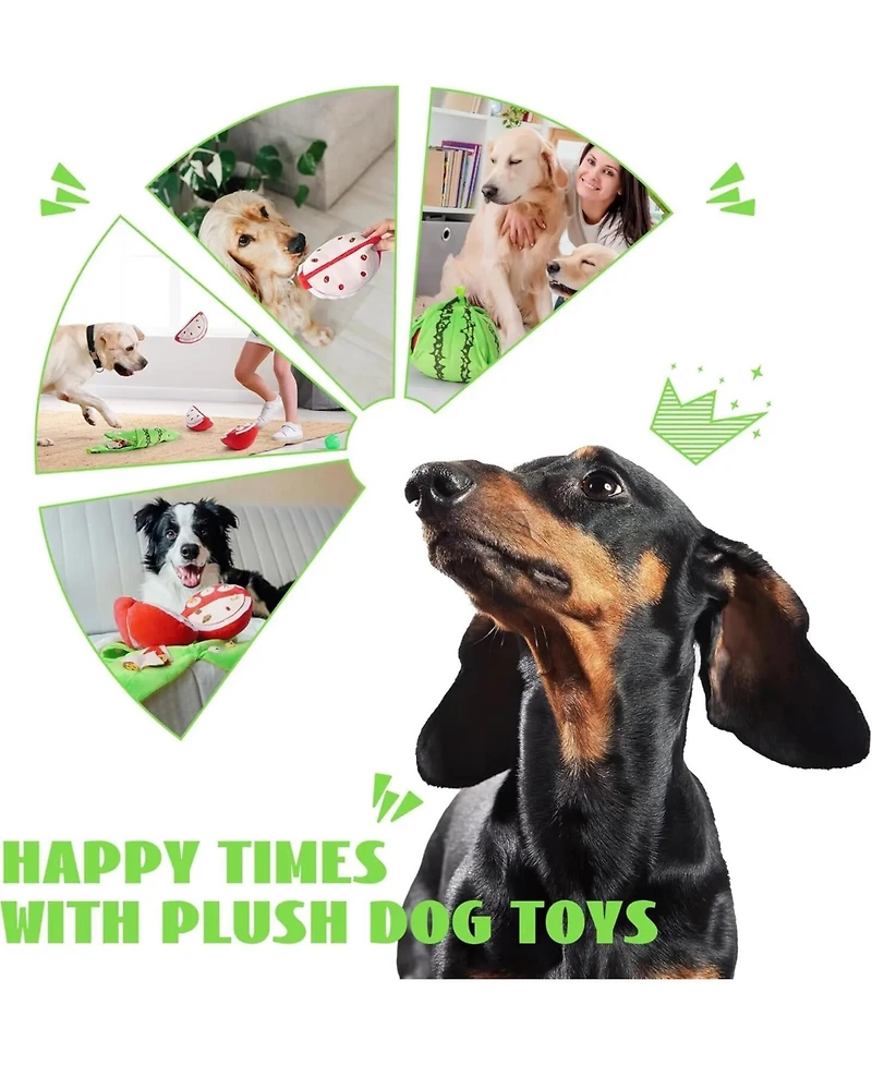 Nocciola 4 in 1 Watermelon Dog Enrichment Toy, 3 Squeaky Slices with Rind Snuffle Mat, Hide and Seek Treat Puzzle Toy for All Breeds