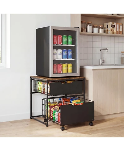 homfan 2-Tier Mobile Storage Cabinet with Metal Drawers and Wheels, 300 lbs Top