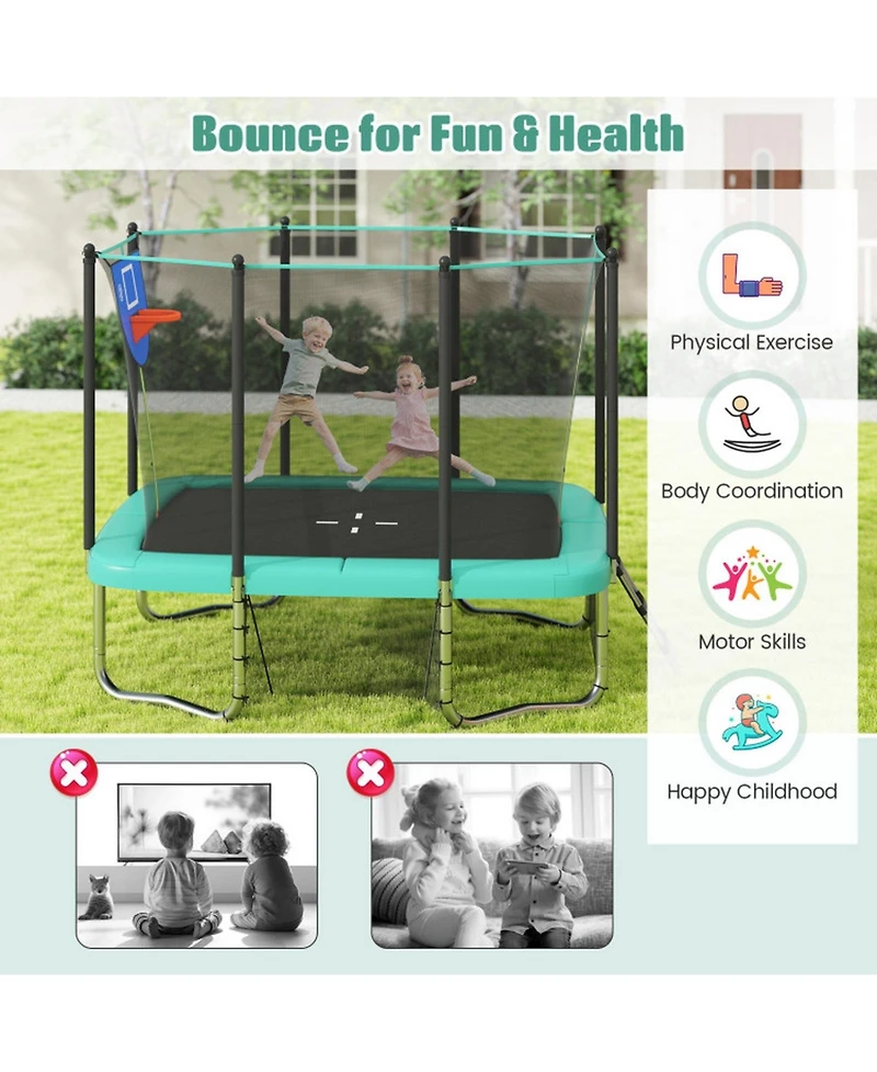 Hongge Rectangle 10 x 8 Trampoline with Basketball Hoop and Soccer Goal, Ages 3+