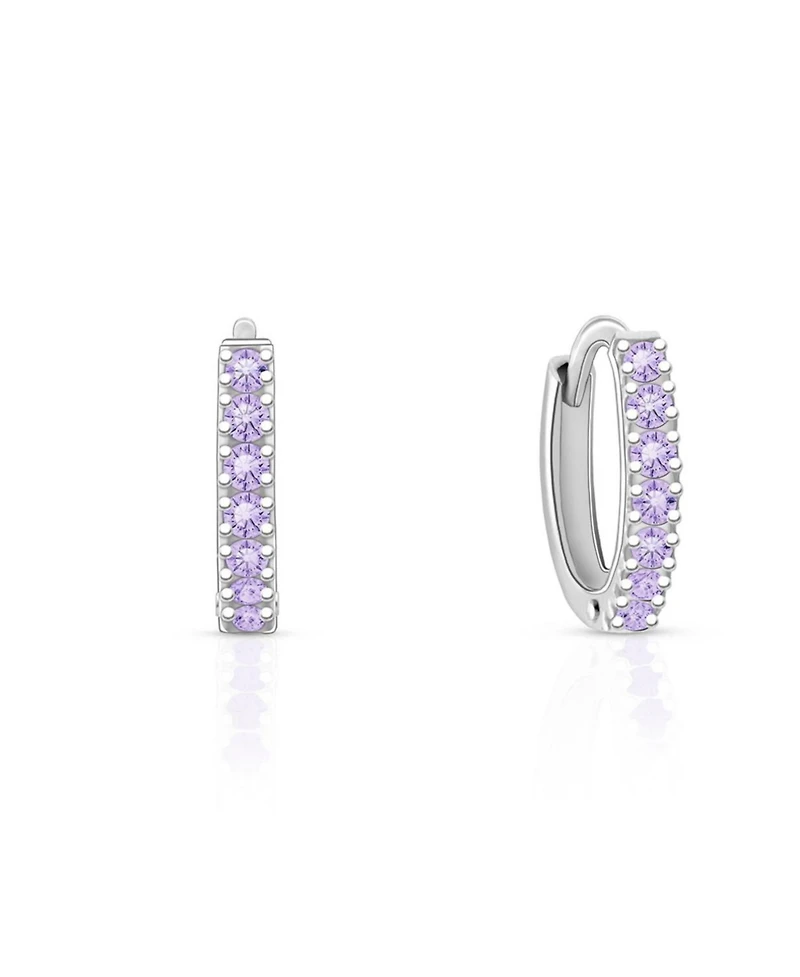 Tiny Blessings Sterling Silver Timeless Pave Lavender Huggie Hoops Earrings