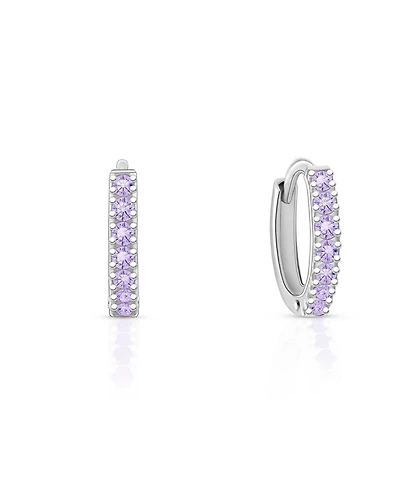 Tiny Blessings Sterling Silver Timeless Pave Lavender Huggie Hoops Earrings