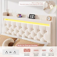 Gaomon Queen Size White Velvet Led Platform Bed with Storage Headboard, Charging and 2 Drawers