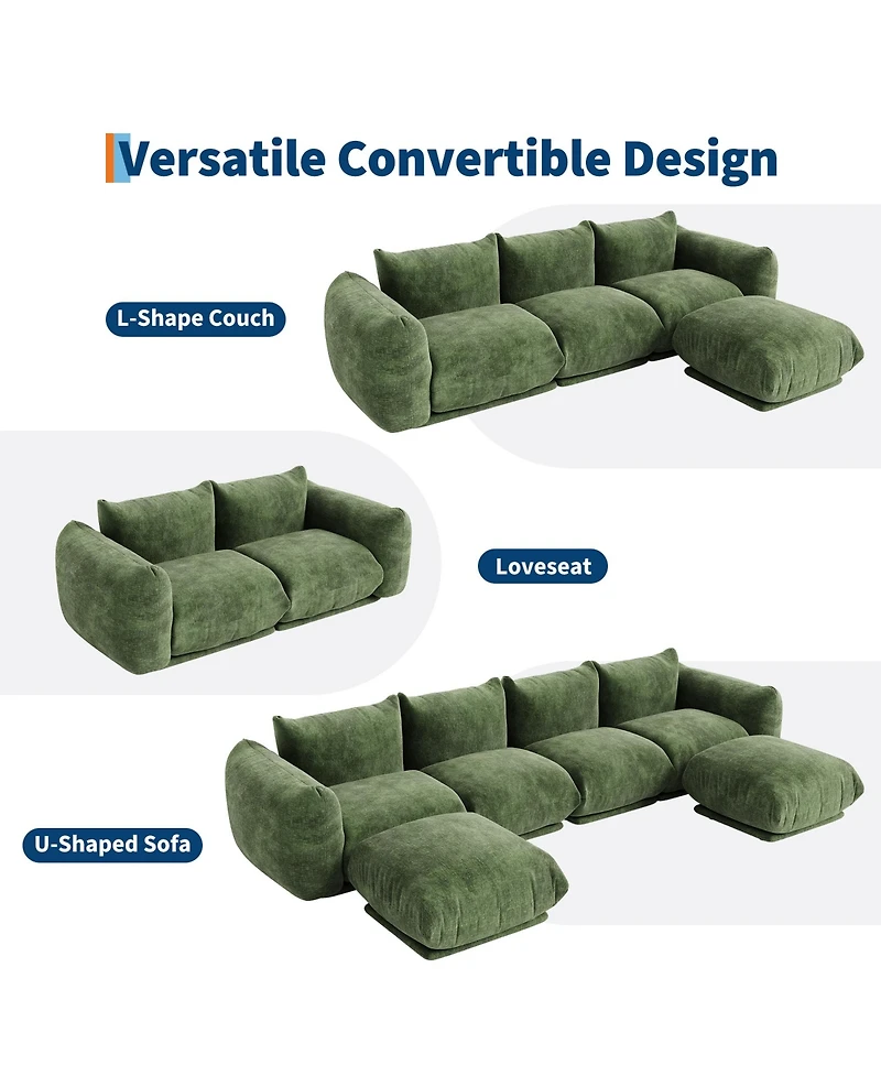 homfan Loveseat Sofa, Cloud Couch with 23.2" Deep Seat, Chenille Fabric Modern Sofa Set with High Resilience Sponge for Living Room, Apartment