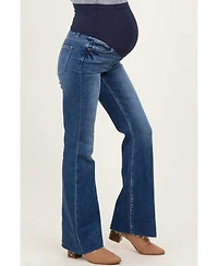 Pinkblush Women's Navy Raw Hem Flare Jeans