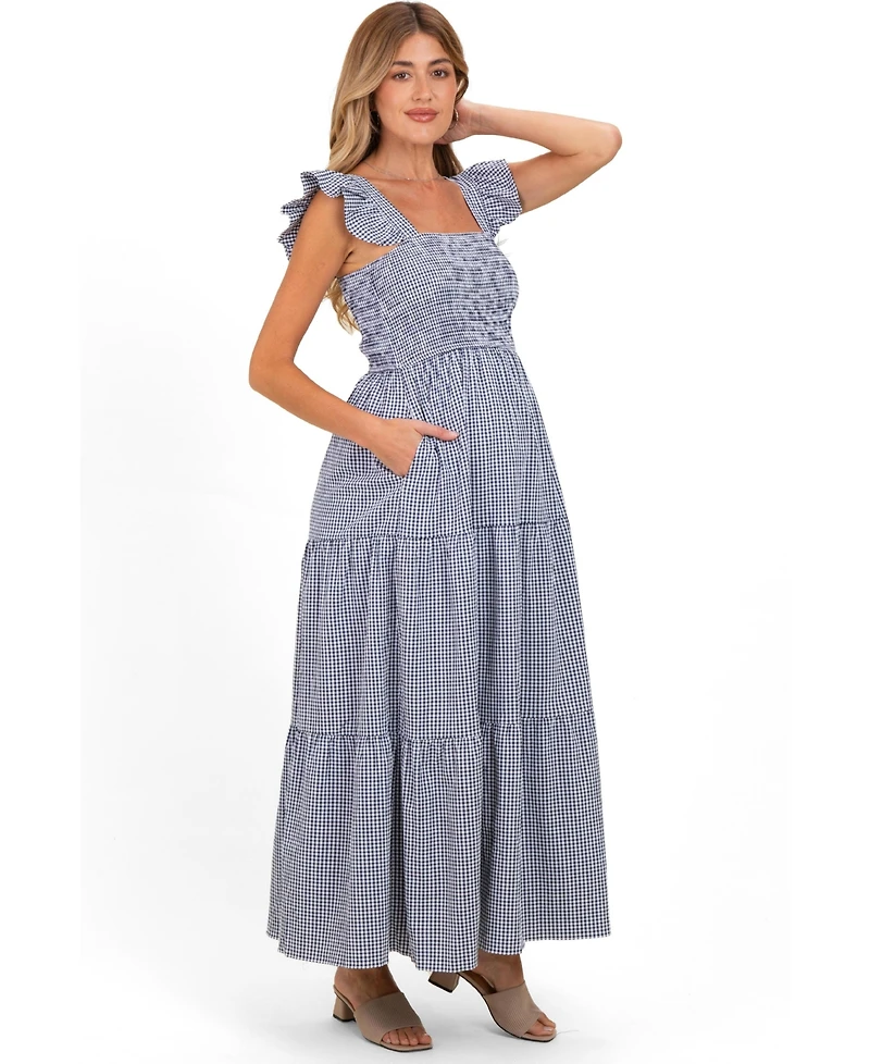 Pinkblush Maternity Gingham Smocked Maxi Dress