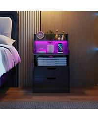 Sugift Led Nightstand with Rgb Lighting Charging Station and 2 Drawers
