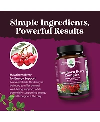 Extra Strength Hawthorn Berry Capsules - Antioxidant Supplement with Leaf & Flower Extract 4:1 for Healthy Heart & Digestion