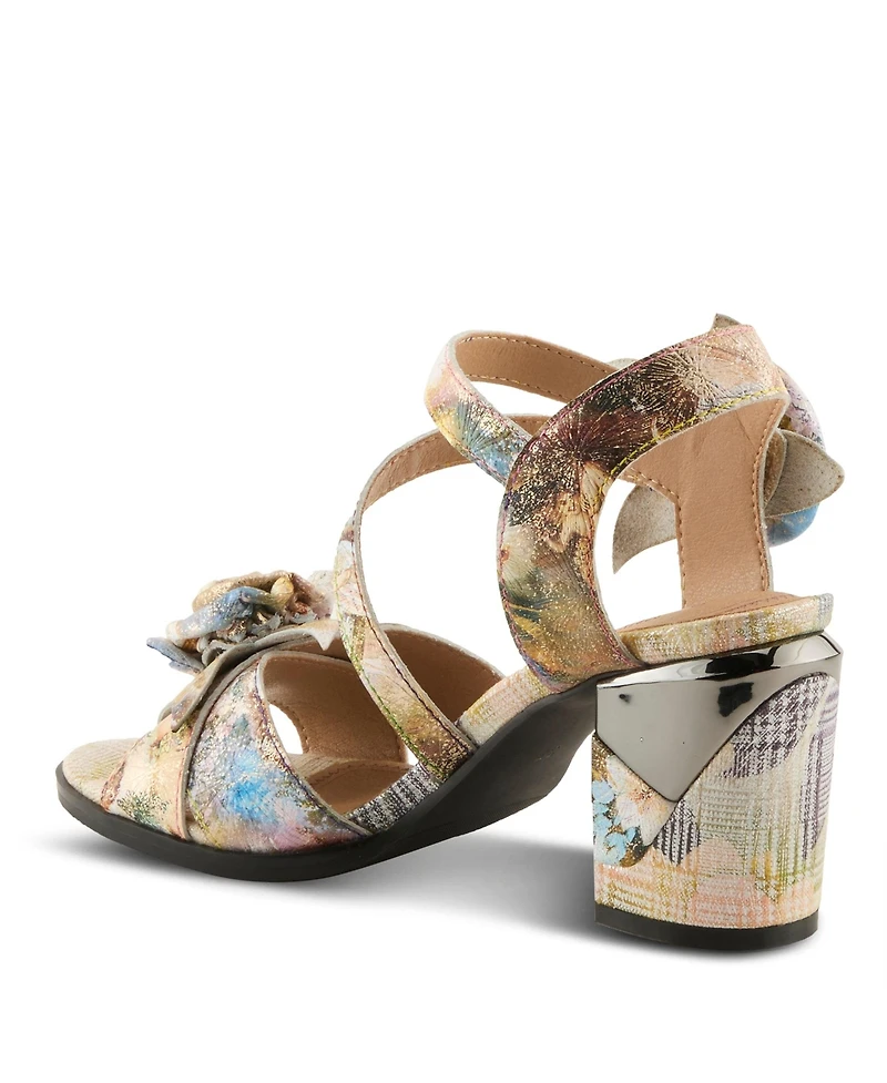 L'Artiste Women's Spring Step Flowerpower Strappy Sandal with Rosette Vamp