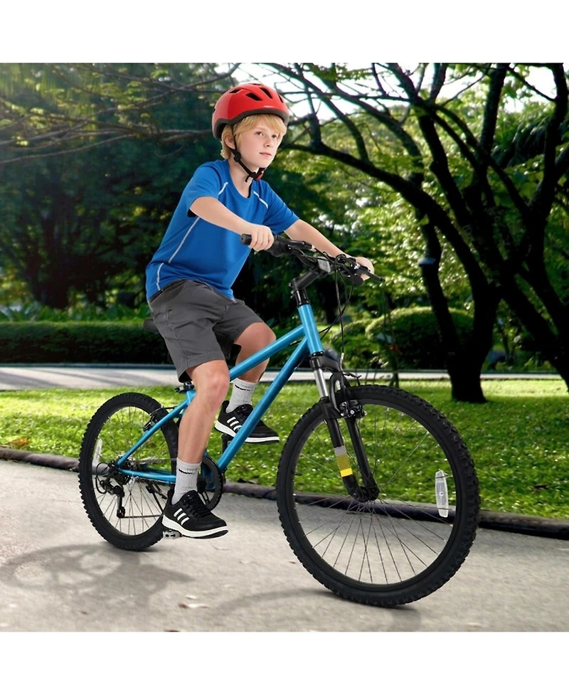 Hongge 24-Inch Kids Mountain Bike with 6-Speed Drivetrain Suspension Fork and Dual V-Brakes Ages 8