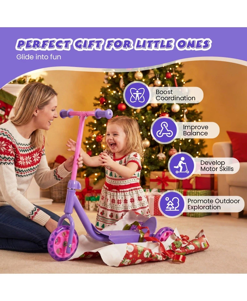 Hongge 3-Wheel Kids Scooter with Led Light-Up Wheels, Ages 2+
