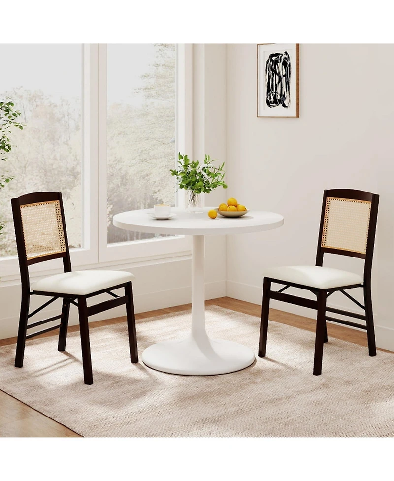 Sugift Folding Rubber Wood Dining Chairs Set of 4 with Rattan Backrest