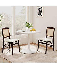 Sugift Folding Rubber Wood Dining Chairs Set of 4 with Rattan Backrest