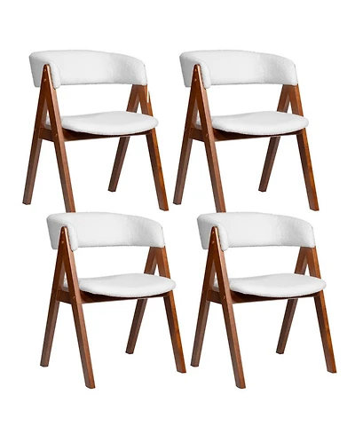 Sugift Mid-Century Sherpa Upholstered Dining Chairs Set of 4 with Open Back