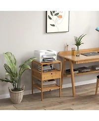 Sugift Bamboo Nightstand with Slatted Open Shelves and Storage Drawer