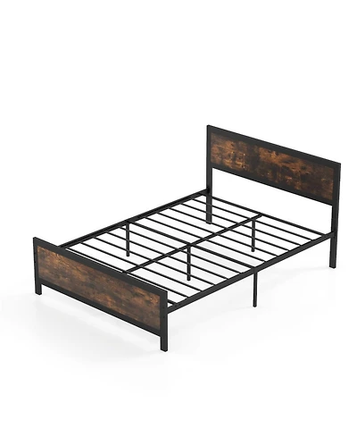 Sugift Metal Platform Bed Frame with Wood Grain Headboard and Footboard
