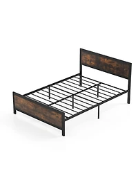 Sugift Metal Platform Bed Frame with Wood Grain Headboard and Footboard