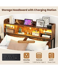 Sugift Metal Platform Bed with Led Headboard and Charging Station