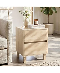 Sugift Modern Wooden End Table with 2 Storage Drawers and Elevated Legs