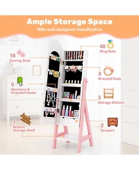 Sugift Kids 2-Piece Vanity Table Set and Standing Jewelry Armoire with Full-Length Mirror