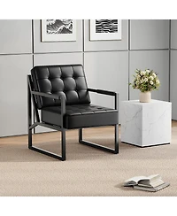 homfan Mid Century Accent Chair, Pu Leather Armchair with Metal Legs, Comfortable Stylish for Living Room, Bedroom, Reception and Office.