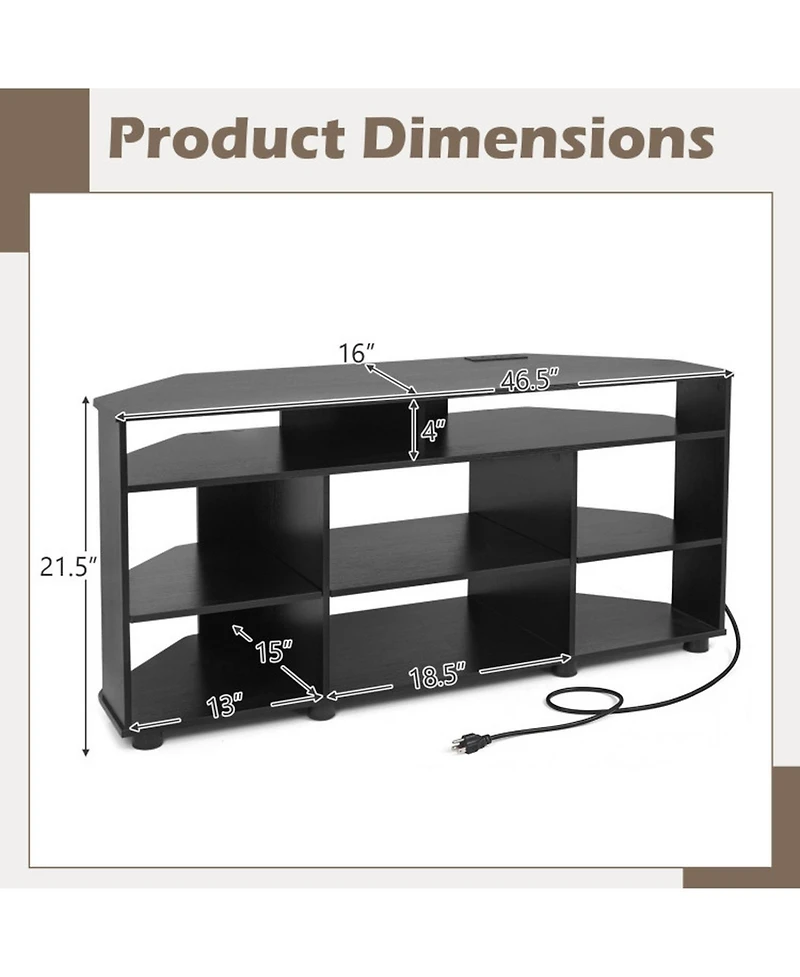 Sugift Corner Entertainment Center Tv Stand with Charging Station and Adjustable Shelves