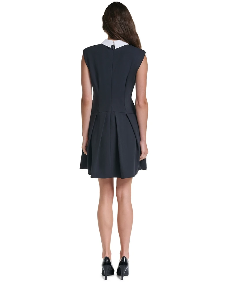 Karl Lagerfeld Paris Women's Scuba Crepe A-Line Pleated Collared Dress