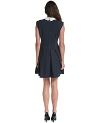 Karl Lagerfeld Paris Women's Scuba Crepe A-Line Pleated Collared Dress