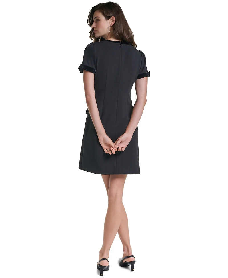 Karl Lagerfeld Paris Women's Scuba-Crepe Velvet-Trimmed Shift Dress With Pockets