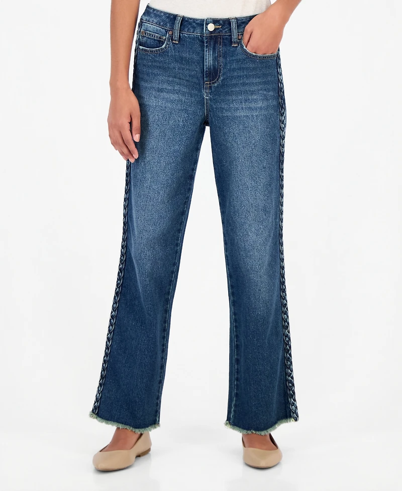 And Now This Women's Petite High-Rise Side Braid Straight-Leg Jeans, Macy's Exclusive