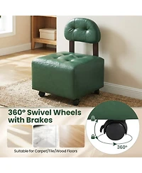 Sugift Set of 2 Rolling Footrest Stools with Lockable Swivel Wheels and Tufted Seats
