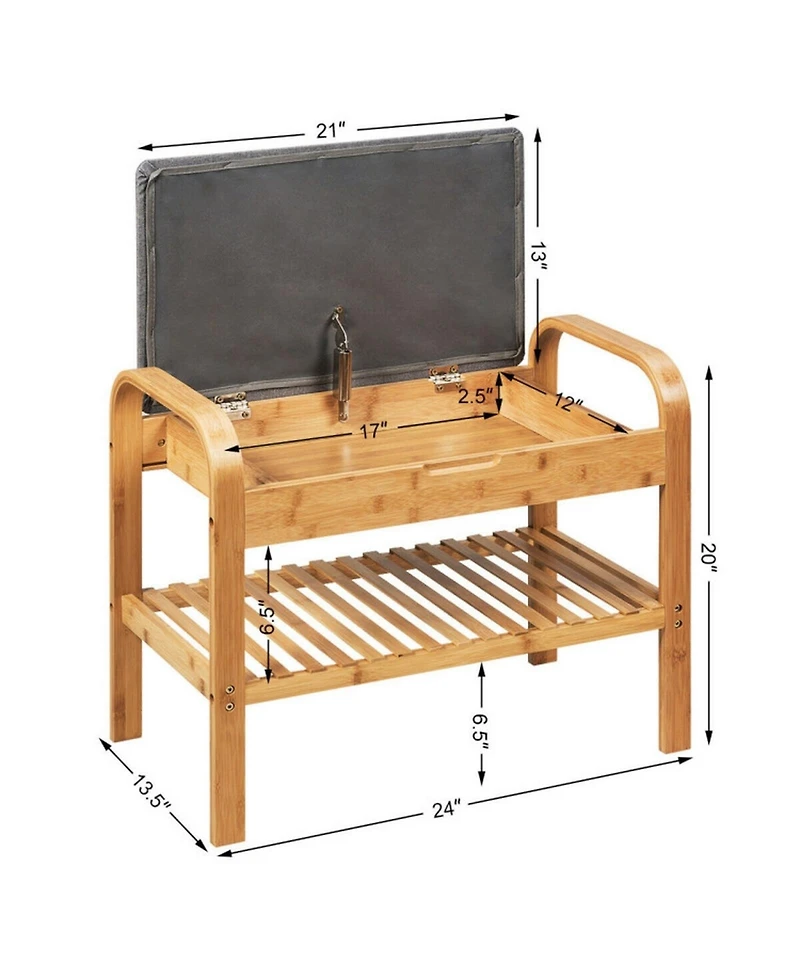 Sugift Bamboo Shoe Rack Bench with Cushioned Seat and Lower Storage Shelf