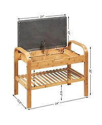 Sugift Bamboo Shoe Rack Bench with Cushioned Seat and Lower Storage Shelf