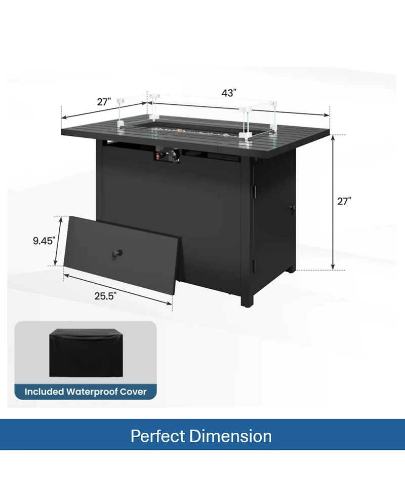 Mondawe Propane Fire Pit Table, 50000 Btu with Glass Shield