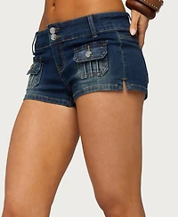 Edikted Women's Birde Low-Rise Denim Stretch Shorts, 2" Inseam