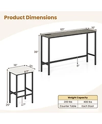 Sugift 4-Piece Counter Height Bar Table Set with Power Outlet and 3 Padded Stools