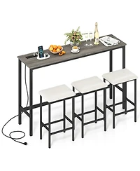 Sugift 4-Piece Counter Height Bar Table Set with Power Outlet and 3 Padded Stools