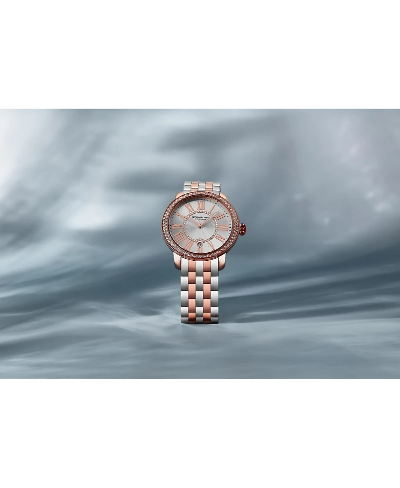 Stuhrling Women's Original Celestia Quartz Crystal Bezel Two-Tone Stainless Steel Bracelet Watch 38mm
