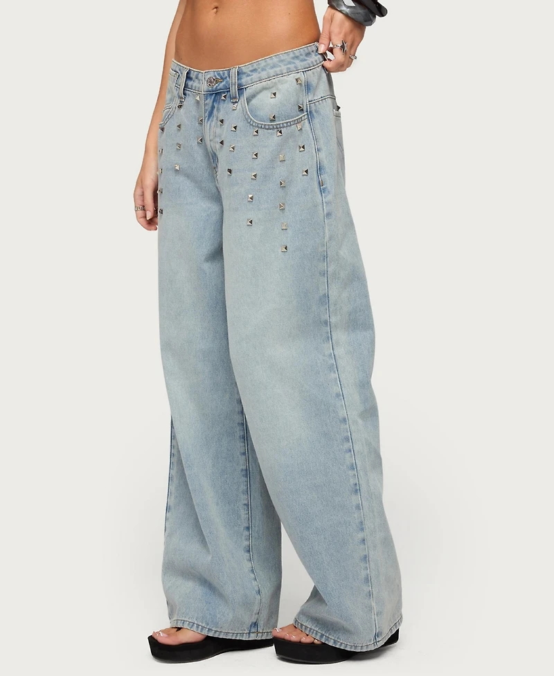 Edikted Women's Oaklee Studded Low Rise Baggy Jeans