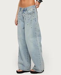 Edikted Women's Oaklee Studded Low Rise Baggy Jeans
