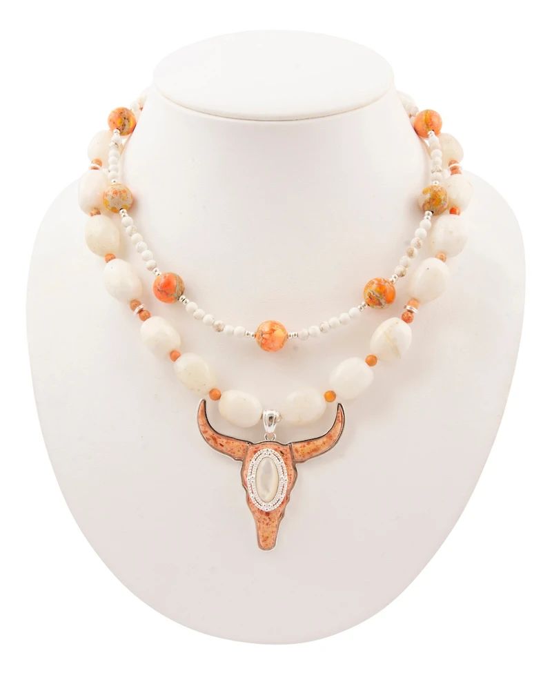 Barse Longhorn Orange Sponge Coral Silver Necklace