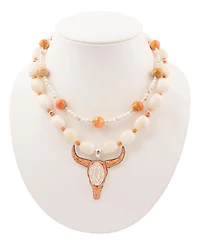 Barse Longhorn Orange Sponge Coral Silver Necklace