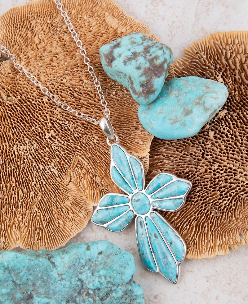 Barse Blue Turquoise Cross Pendant Silver Necklace