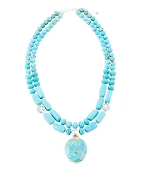 Barse Double Stranded Blue Turquoise Silver Statement Pendant Necklace