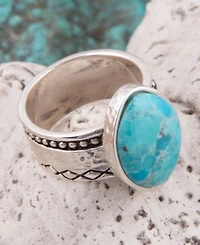 Barse Hammered Big Silver and Blue Turquoise Ring