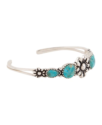 Barse Floral Blue Turquoise and Silver Cuff Bracelet