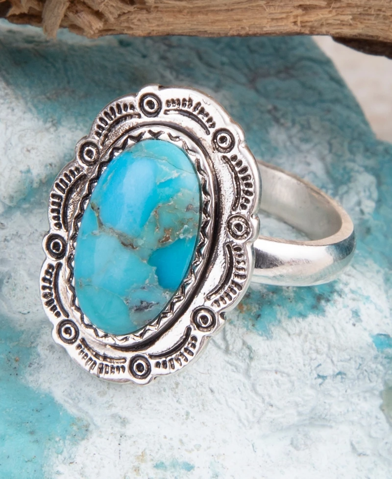 Barse Bronco Blue Turquoise Silver Concho Ring